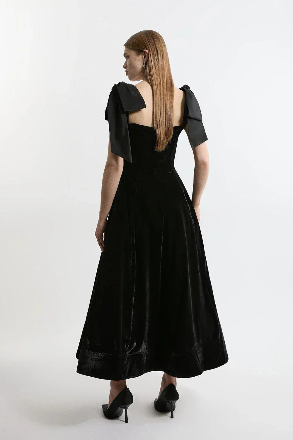 Eleanor: Velvet Midi Dress with Bow