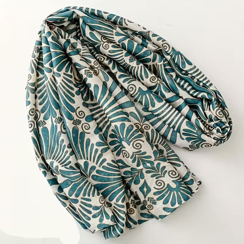 Elegant Turquoise Floral Soft-Weave Scarf