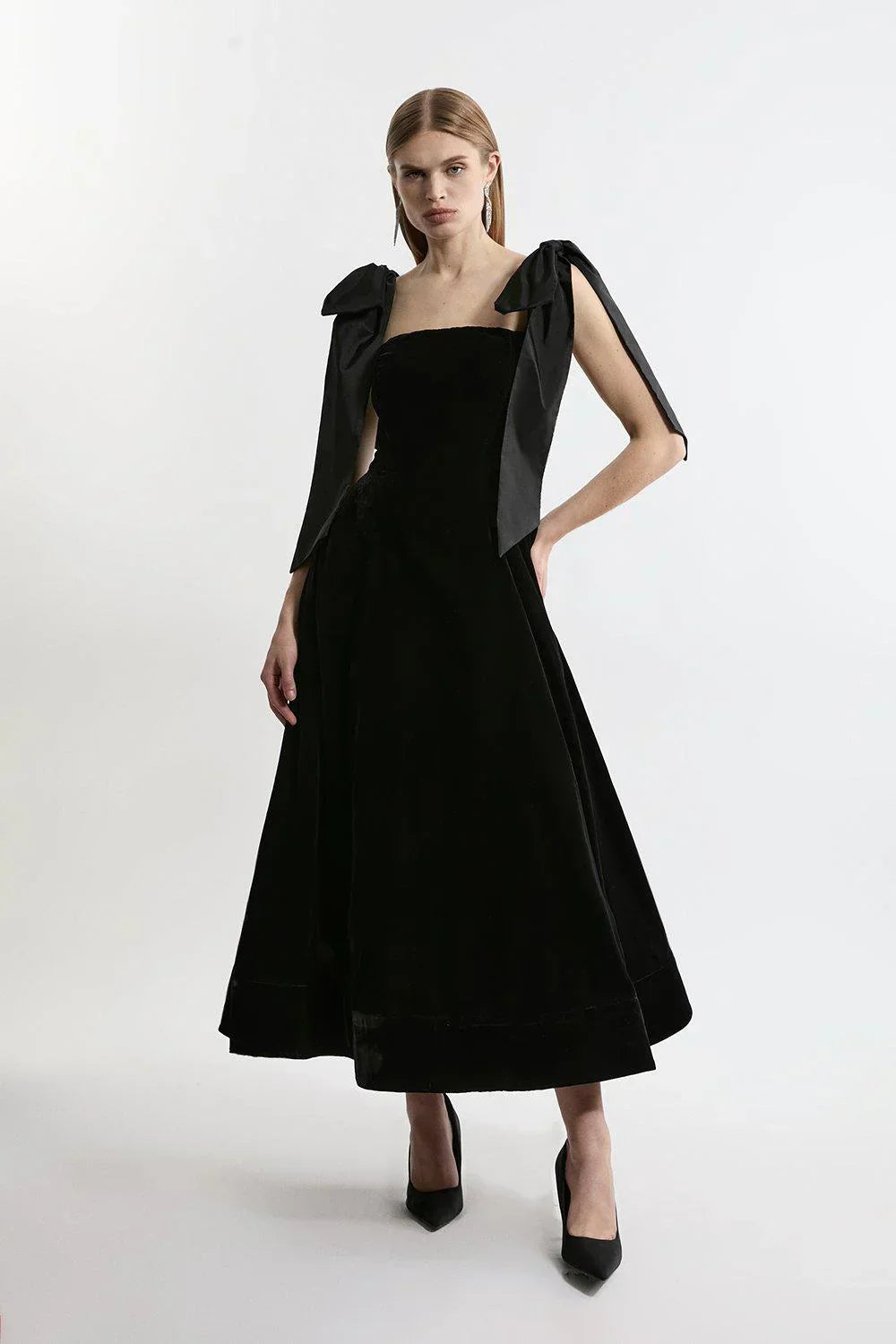 Eleanor: Velvet Midi Dress with Bow