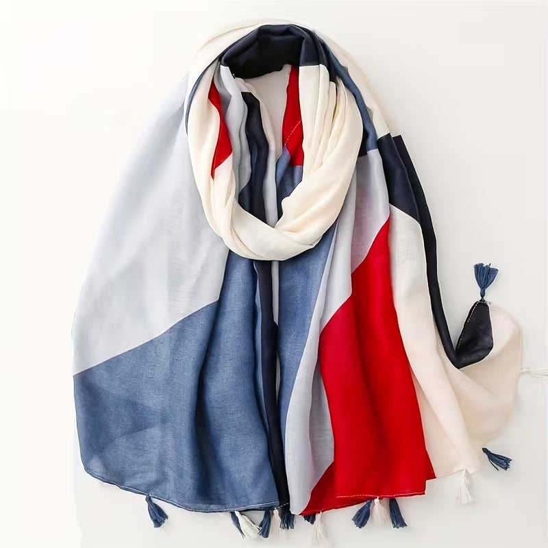 Boho Coastal Multicolor Tassel Scarf