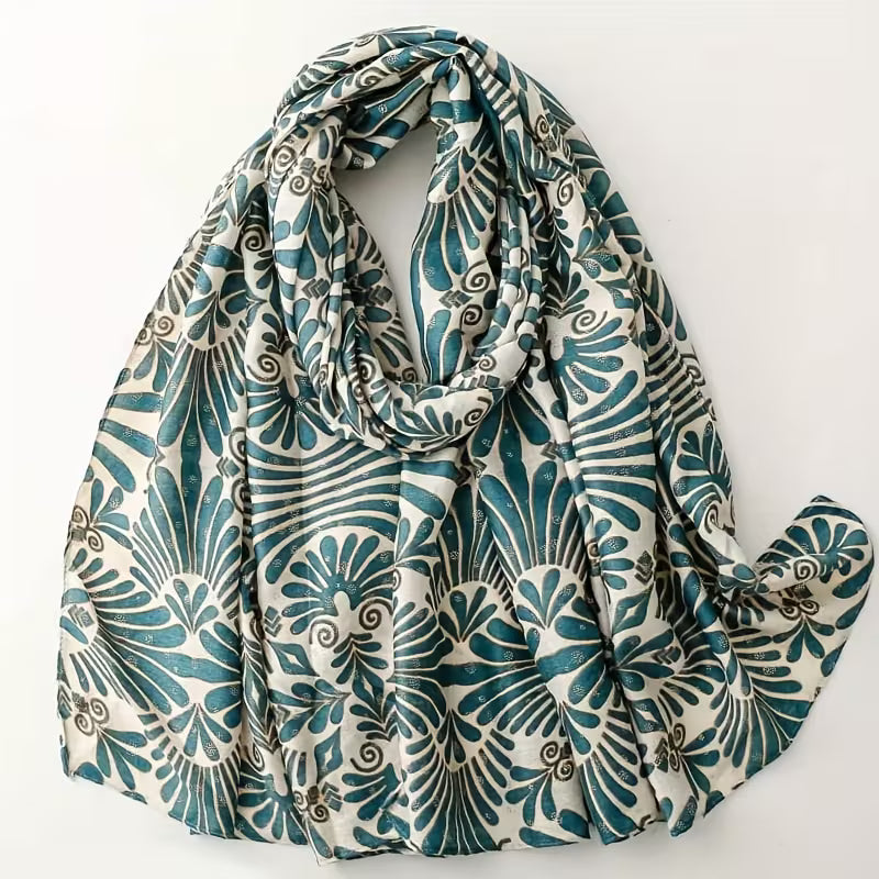 Elegant Turquoise Floral Soft-Weave Scarf