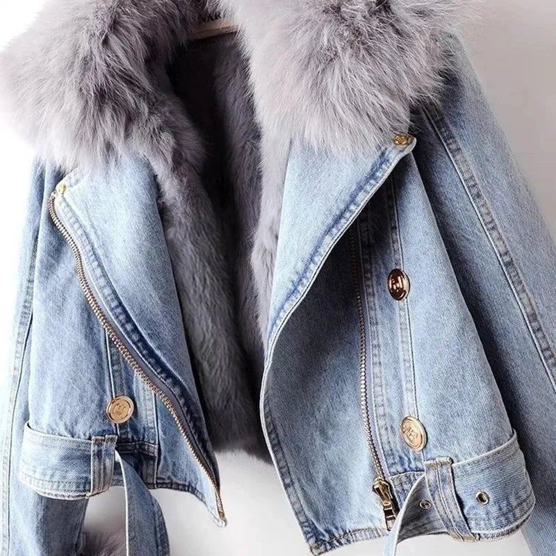 Grace - Plush Fur Collar Denim Jacket