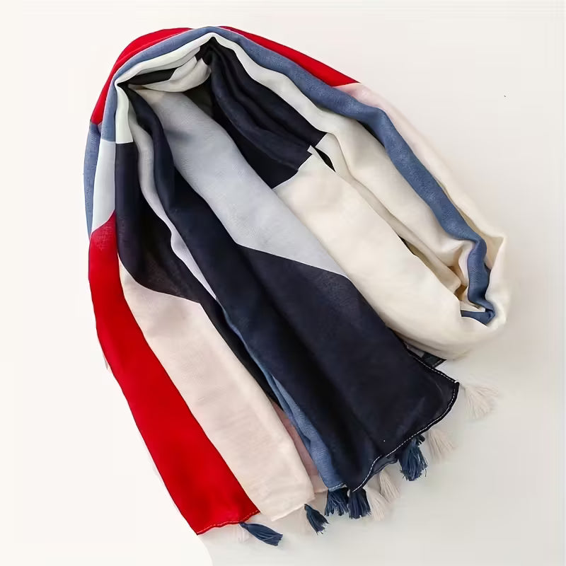 Boho Coastal Multicolor Tassel Scarf